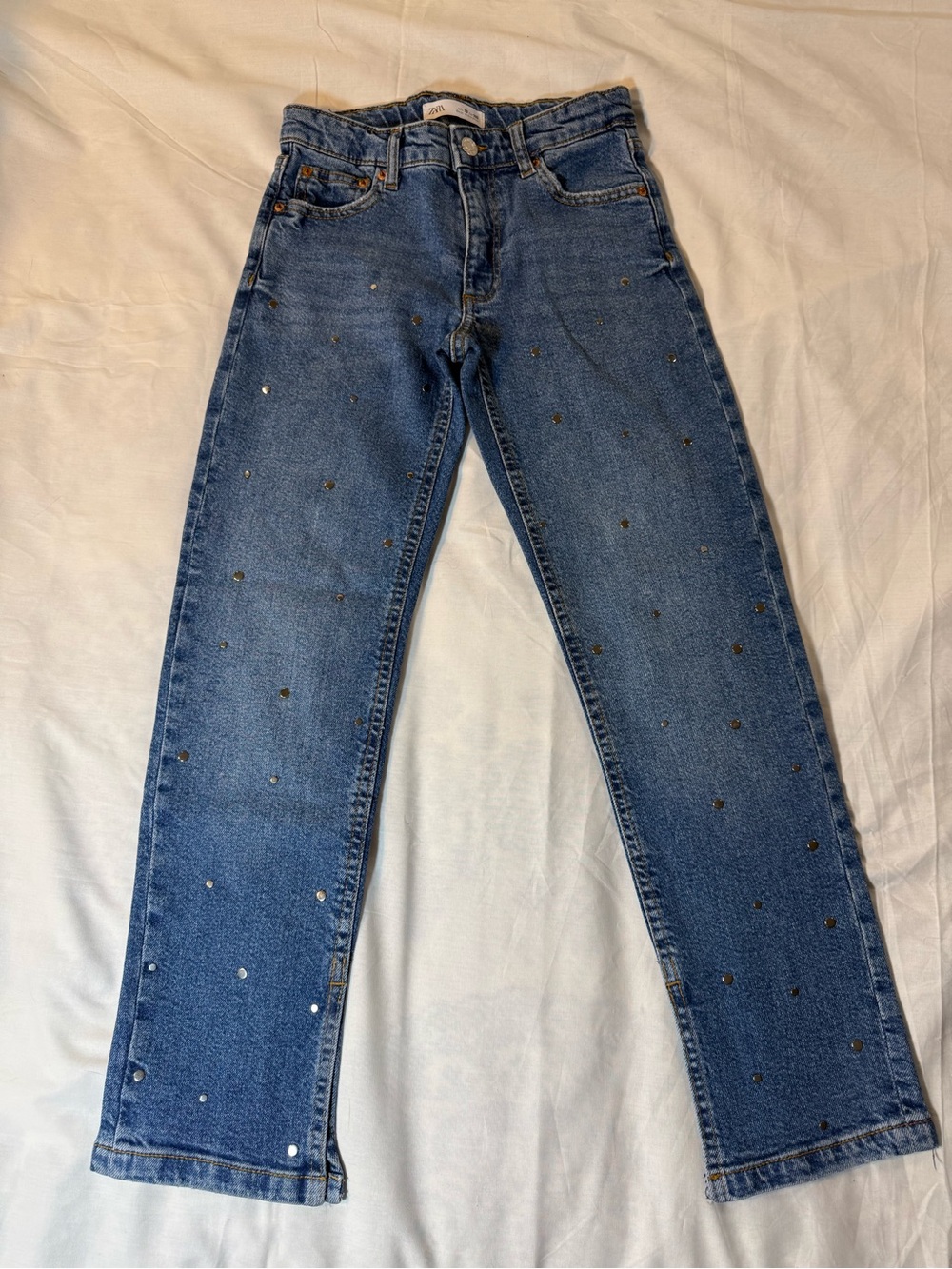 Zara Girls Blue Studded Straight-Leg Jeans Size 140 Kids 9-10